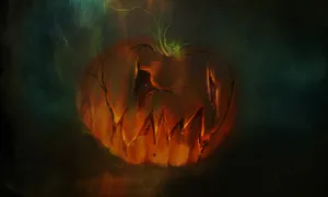 Mystical Jack O Lantern Lightning Strike Wallpaper