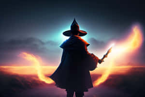 Mystical Mage With Flaming Sword Wallpaper