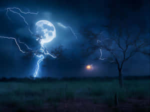 Mystical Moonlight Lightning Storm Wallpaper