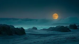 Mystical_ Moonrise_ Over_ Sea_ Shore Wallpaper