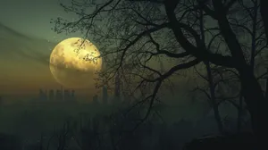 Mystical_ Moonset_ Over_ Cityscape Wallpaper