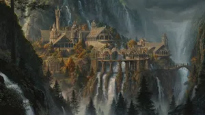 Mystical_ Mountain_ Castle_ Amidst_ Waterfalls Wallpaper
