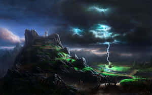 Mystical Mountain Lightning Strike Wallpaper