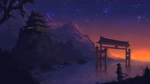 Mystical_ Mountain_ Temple_ Anime_ Scene_2560x1440 Wallpaper