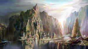 Mystical Mountain Utopia Wallpaper