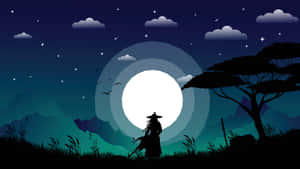 Mystical Night Samurai Silhouette Wallpaper