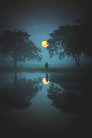 Mystical_ Night_ Scene_with_ Full_ Moon Wallpaper