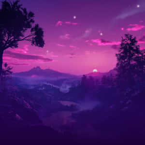 Mystical Purple Sunset Landscape Wallpaper