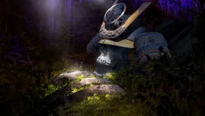 Mystical Samurai Helmetin Forest Wallpaper