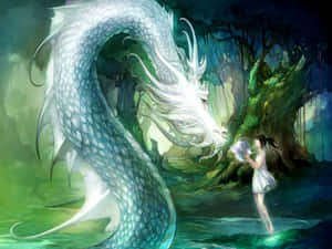 Mystical Sea Dragonand Maiden Wallpaper