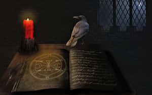 Mystical Spellbookand Raven Wallpaper
