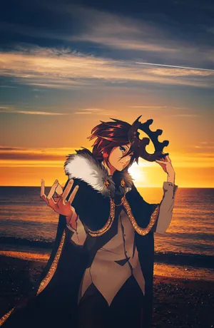 Mystical_ Sunset_ Anime_ Character Wallpaper