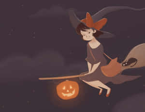 Mystical Witches Broom In Moonlit Forest Wallpaper