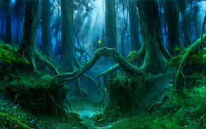 Mystical Wizard Performing A Magical Spell In The Enchanted Forest Wallpaper