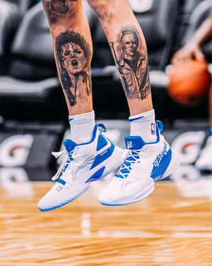 N B A Player Leg Tattoos Portrait Art Wallpaper