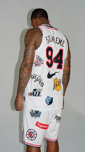 N B A Player Tattoosand Supreme Jersey Wallpaper