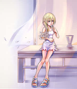 Namine Contemplatively Sits In The Sunset Surrounded By Her Woodland Kingdom Hearts Sanctuary. Wallpaper