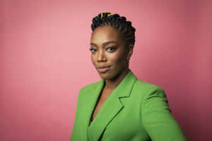 Naomi Ackie Green Blazer Pink Backdrop Wallpaper