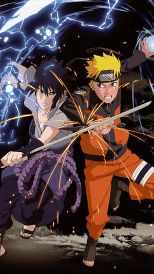 Narutoand Sasuke Battle Stancei Phone Wallpaper Wallpaper
