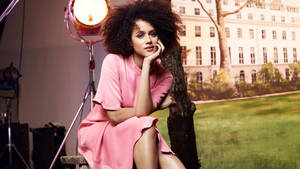 Nathalie Emmanuel In Pink Dress Wallpaper