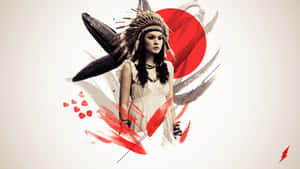 Native Model And Red Sun Wallpaper