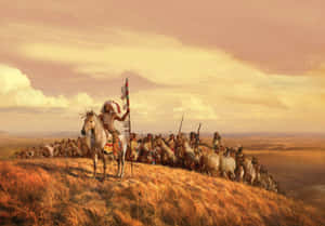 Native Tribal Leader With Horsemen Wallpaper