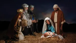 Nativity Scene With Three Wise Men Wallpaper