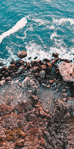 Nature Aesthetic Phone Rocky Beach Top Angle Shot Wallpaper