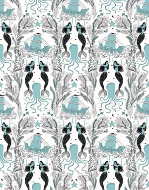 Nautical Pattern Mermaidsand Ships.jpg Wallpaper