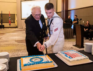 Navy Birthday Celebration Cake Cutting Wallpaper