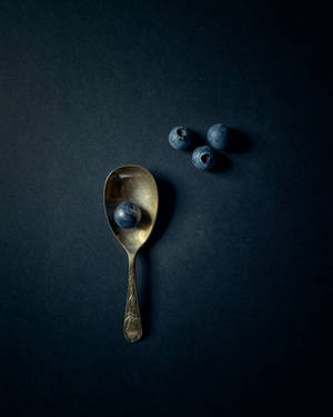 Navy Blue Berries And Spoon Wallpaper