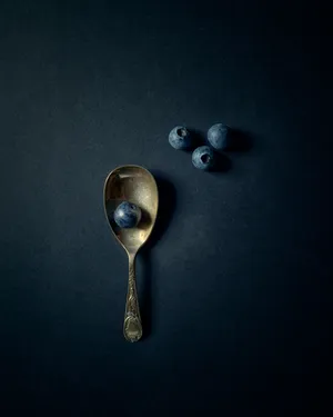 Navy Blue Berries And Spoon Wallpaper
