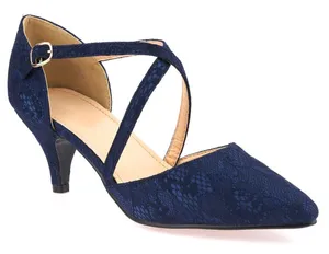 Navy Blue Lace Heeled Shoe Wallpaper