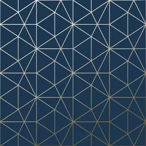 Navy Blueand Gold Geometric Pattern Wallpaper