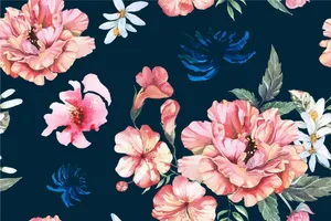 Navy Floral Pattern Background Wallpaper