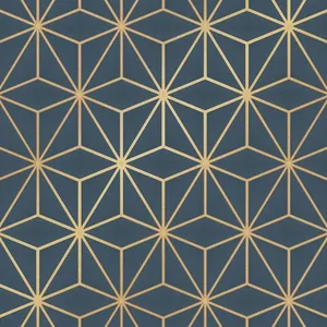 Navy Gold Geometric Pattern Wallpaper