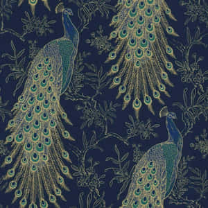 Navy_ Gold_ Peacock_ Pattern Wallpaper