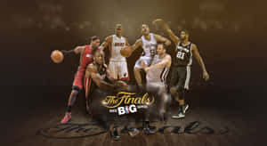 Nba All-stars Kawhi Leonard, Lebron James & Steph Curry Shine In The Court Wallpaper