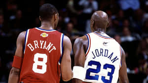 Nba Icons Kobe Bryant And Michael Jordan Back Angle Shot Wallpaper