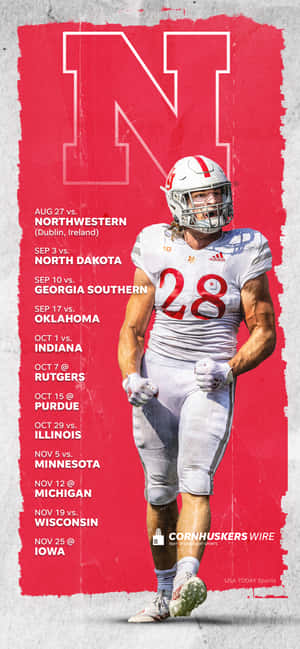 Nebraska Football Poster With A Football Player Wallpaper