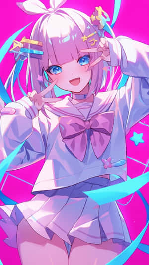 Needy Streamer Overload Anime Girl Peace Sign Wallpaper