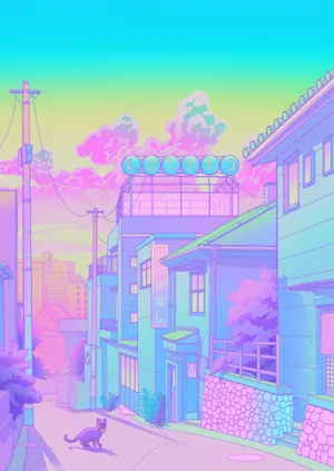 Neighborhood Cat In A Pastel Japanese Aesthetic Wallpaper