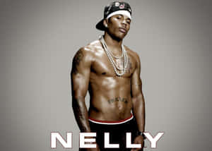 Nelly Shirtless With A Fierce Expression With Name Wallpaper