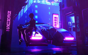 Neon Aesthetic Girl On Car Wallpaper