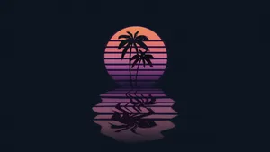 Neon Aesthetic Moon And Palm Trees Wallpaper