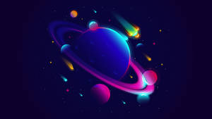 Neon Aesthetic Planets Artwork Wallpaper