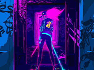 Neon Anime Girl Character Akali Wallpaper
