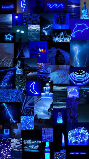 Neon Blue Aesthetic Collage Wallpaper