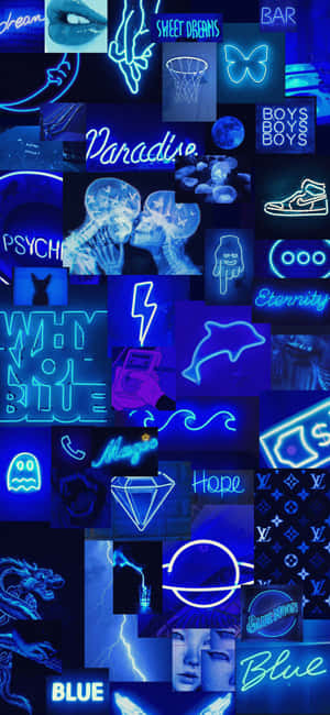 Neon Blue Aesthetic Collage Wallpaper