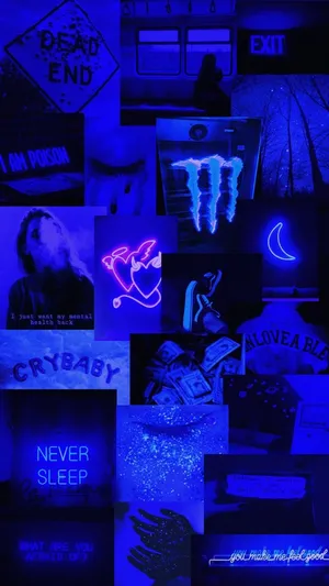 Neon Blue Aesthetic Collage Wallpaper